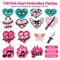 Patch brodé thermocollant style Punk Gothique Cœur à épines et Œil protecteur pour veste, jean, sac, vêtements, réparation de trous et décoration DIY
