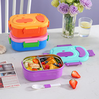 Grenzüberschreitende 304 Edelstahl Isolierte Doppelkammer-Lunchbox im Niedlichen Stil, 1-2L Fassungsvermögen, Mikrowellengeeignet, Tragbar