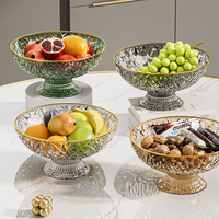 Fruteira de Luxo com Base Alta em PP, Cesto de Drenagem Removível, Borda Dourada, Inquebrável e Empilhável para Mesa de Jantar
