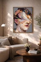 Peinture à l'huile abstraite au couteau à palette, portrait 3D texturé, visage moderne, art sur toile, décor mural peint à la main pour hôtel et maison