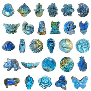 גילוף חיות בודהה, צב, פרח ורד, פרפר, לברדוריט עם נצנוץ כחול חזק, אבן חן קריסטל טבעית - Product Image 5