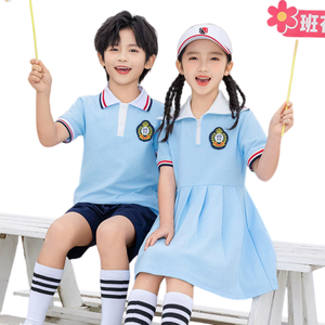 Uniforme scolaire personnalisé FUYI pour l'école primaire, style britannique d'été, ensemble unisexe en coton à manches courtes, vêtements pour photos de remise des diplômes - Product Image 3