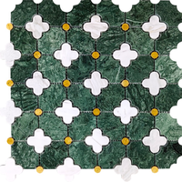 Schomex Parquet Moderne en Pierre Marbre, Mosaïque Irrégulière en Forme de Fleur, Découpe au Jet d'Eau, Vert, Design Graphique, pour Murs Intérieurs d'Hôtels et Villas