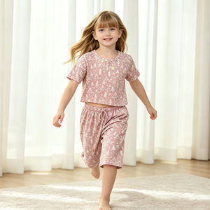 Ensemble de pyjama en bambou pour enfant, imprimé léopard, vêtements de détente pour fille, pyjama à manches courtes, tenue personnalisée pour enfant en 2 pièces, pyjamas pour enfant - Product Image 4