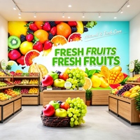 Papier peint personnalisé avec des fruits frais, murale pour magasin de fruits, fond mural aux fruits colorés, papier peint décoratif pour supermarché