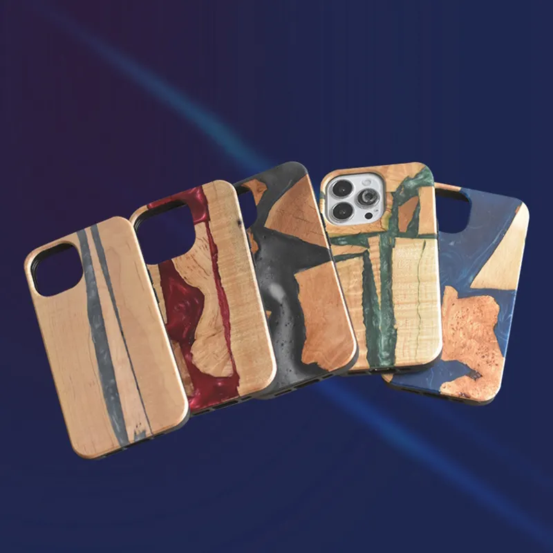Handmade Unique Design Phone Case For Iphone Wood And Resin Shockproof Wooden Phone Cover