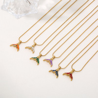 Kalung Liontin Ekor Putri Duyung Enamel Gaya Laut Emas Stainless Steel Sederhana Trendi Mewah Berlapis Emas 18K untuk Wanita dan Remaja Putri
