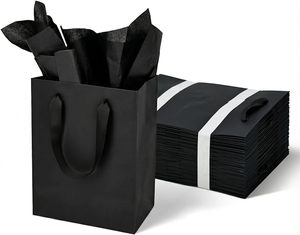 Sacs cadeaux en papier kraft avec poignées, sacs à friandises, emballages cadeaux, sacs de courses recyclables pour marchandises et mariages (couleurs assorties) - Product Image 1