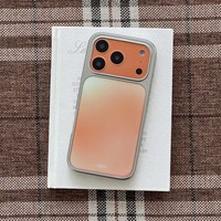 Coque de téléphone en époxy dégradé orange avec cadre entièrement argenté et bordure argentée