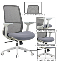Chaise de bureau ergonomique moderne à dossier mi-haut en maille grise, avec accoudoirs fixes et rotation à 360°, idéale pour le bureau à domicile – Vente directe usine