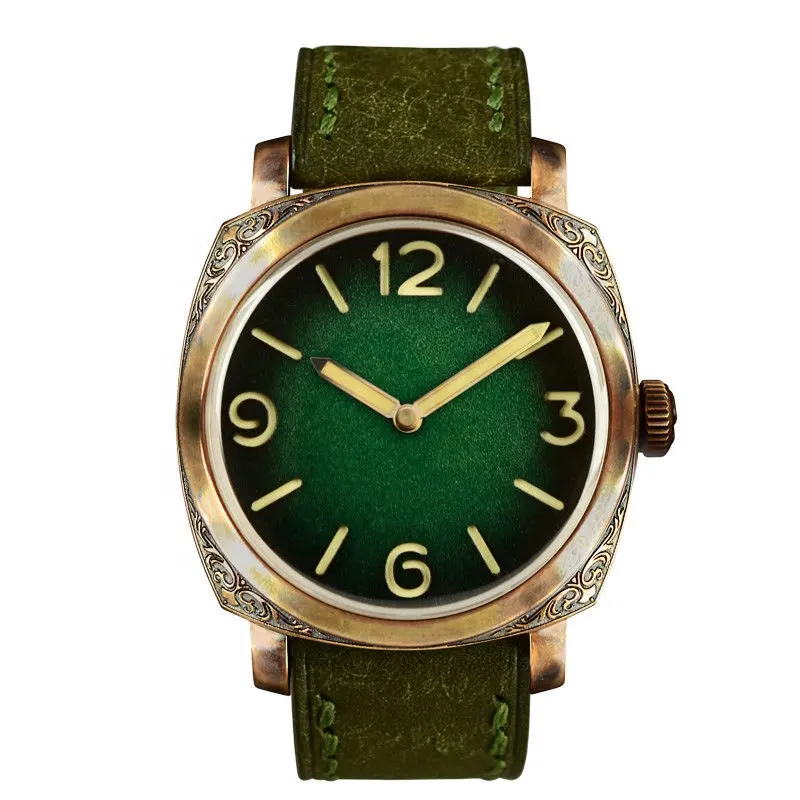 Часы фабрики 40 мм OEM Япония movt кварцевые часы резные бронзовые мужские часы