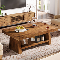 Table basse rectangulaire en bois massif de 47 pouces, style farmhouse, à 2 niveaux, avec rangement, pour appartement, chambre, salon