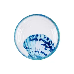 Hot sales ocean series round shape with shell design melamine fruit cake candy plate