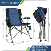 Chaise de camping pliante pour adulte, dossier haut, avec accoudoirs, chaise de camping pliante portable avec porte-gobelet