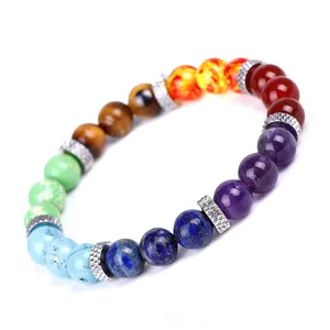 8Mm Natuurlijke Kerst Steen Amethist Tijgeroog Seven7 Chakra Diffuser Armband Genezing Kristal Armbanden