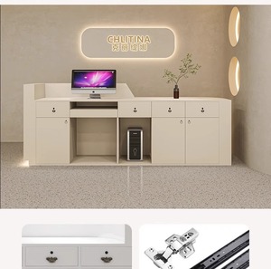 Comptoir de réception moderne sur mesure, style best-seller, pour salon de beauté, salon de manucure, salle de sport, comptoir circulaire en bois fait main, petite table de réception - Product Image 4