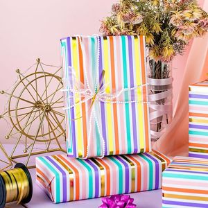 Rainbow Wrapping <b>Paper</b> Colorful Stripes Gift <b>Wrap</b> with Gold Foil for Birthday Baby Shower Wedding Christmas All Occasion - Product Image 1