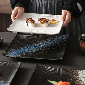 Nouveau style japonais moderne blanc noir pierre Grain <span class=keywords><strong>assiette</strong></span> en marbre <span class=keywords><strong>assiette</strong></span> à sushi en céramique vaisselle <span class=keywords><strong>assiette</strong></span> <span class=keywords><strong>carrée</strong></span> pour salade de steak - Product Image 4