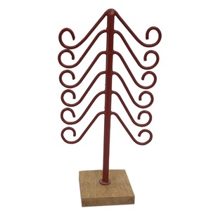 Décoration de fête de Noël en fer et en bois de couleur rouge en vrac en gros arbre de Noël avec base pour la décoration de Noël faite à la main - Product Image 1