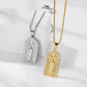 Vendita calda antico egiziano placcato oro 18 carati amuleto benedizione in acciaio inossidabile gli occhi di Fatima collana con ciondolo Hamsa a mano per uomo - Product Image 4