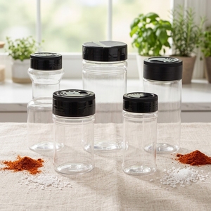 Commercio all'ingrosso eco-friendly PET plastica vasetti di spezie piccolo a buon mercato bottiglia di barattolo con Shaker coperchio per alimenti per bambini e capacità 100ml-500ml - Product Image 1