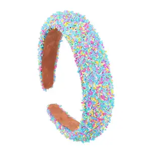 European and American Women Sponge Fashion Hair Accessories Wide Hair Band for Washing Face Colorful Sequin Headbands for Girls