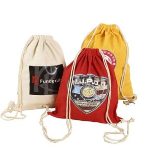Customizable Canvas Cotton <b>Drawstring</b> Bag with Double String Reusable <b>Pouch</b> for Shopping and Fruit Features Custom Logo Print - Product Image 4