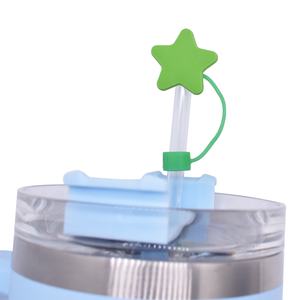 Protège-pailles en silicone personnalisé avec logo, motif étoile 10 mm, réutilisable, manchon décoratif en PVC souple, style dessin animé, chapeau de paille 2D en colle souple - Product Image 5