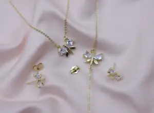 Conjunto elegante de três peças de borboletas em ouro 14K clássico moda feminina joias personalizáveis