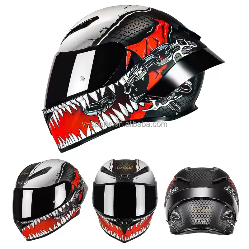LVCOOL High Quality Full Face Dual Lens Motorcycle Helmet DOT Approved with  Spoiler P7 Model
