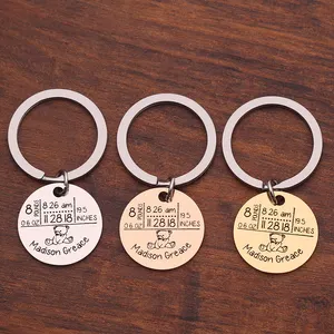 Personalized Stainless Steel Baby Keychain Newborn Baby Birth State Keyring For First Father's Day And New Mommy Gift
