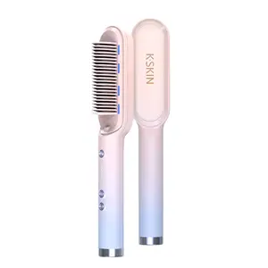 Ionique Céramique LED Bleu Lumière Cheveux Lisseur Brosse Peigne 2en 1 Anion 20 Millions Ion Négatif Cheveux Lisseur et Bigoudi Peigne