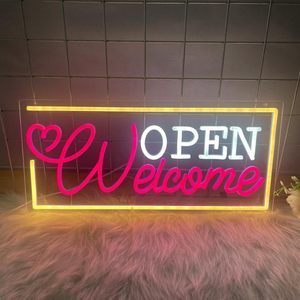 Welcome Open LED Neon <b>Sign</b> <b>Lights</b> Customizable RGB Multi-Color Remote Control Wall Mountable for Home Bar Wedding Event Decor - Product Image 1