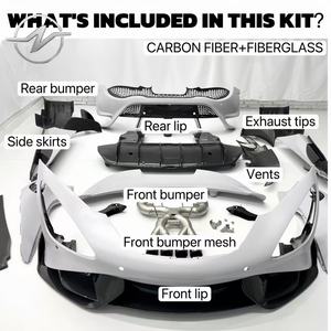 Kit carrosserie <span class=keywords><strong>Audi</strong></span> R8, style ancien vers nouveau, en fibre de verre et PP, comprenant pare-chocs avant, jupes latérales, lèvre arrière, calandre et spoiler. - Product Image 2