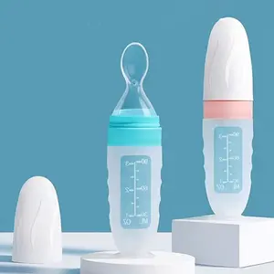 Biberon à jus en silicone pour bébé, biberon à presser en silicone écologique avec cuillère, nouveautés 2023