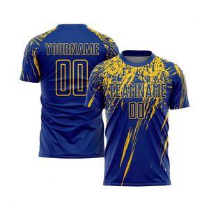 Maillot de football imprimé bleu et jaune à manches courtes, respirant, léger, séchage rapide, uniforme de sport pour l'entraînement et les matchs d'équipe - Product Image 1