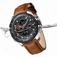 Montres pour hommes Naviforce 9197L 9197S en cuir et acier, décontractées, mode, étanches, affichage numérique LCD, calendrier, montre-bracelet