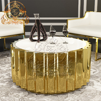 Table basse nordique moderne de luxe de dessus blanc de côté d'or de forme de fleur de soleil de salon