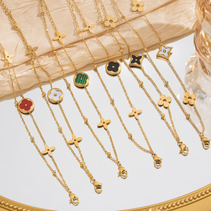 Bracelets de créateur de luxe célèbres en or 18 carats, argent et acier inoxydable, avec chaîne à maillons mini multicouches et breloques cinq fleurs, papillon, trèfle - Product Image 3