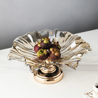 Plateau à fruits en métal et verre cristal de design européen, bol de luxe pour la maison, plateau de table basse portable pour le rangement des fruits secs et des bonbons