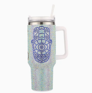 Botellas de Agua de Acero Inoxidable de 17 oz con Pedrería, Diseño de Hamsa y Ojo Turco, con Tapas - Product Image 2