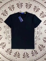 Kaos Katun Murni 100% Rajutan Musim Panas Lengan Pendek Model Amerika untuk Pria Wanita Bordir Kerah Polos Longgar