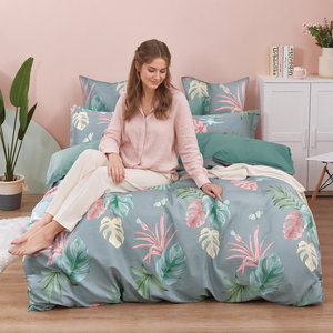 Juego de Ropa de Cama de Algodón Tropical Paradise de Polonia, Color Azul Salvia, Funda de Edredón Monstera para B&B, Envío Directo desde la UE, 3 Piezas - Product Image 3