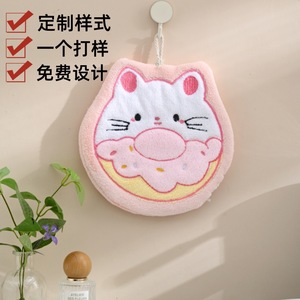 Serviette de cuisine ronde en microfibre corail en forme de chat personnalisée, motif dessin animé, écologique, lavable en machine - Product Image 1