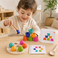 Juego de Reconocimiento de Colores del Arcoíris Montessori para Niños, Juguete Educativo Temprano con Cuentas de Madera, Bolas y Vasos para Emparejar