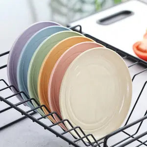 Hot Koop Biologisch Afbreekbaar Milieubescherming Kleurrijke Servies Ronde 15Cm Pp Tarwe Stro Diner Platen