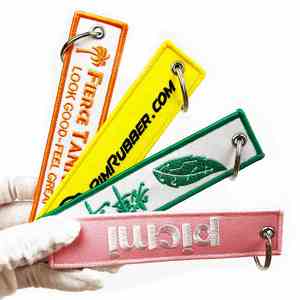 Wholesale 2025 Popular Customized <b>Key</b> Flight Label <b>Custom</b> Jet Tag Fabric Woven Brand Embroidery Keychain Promotional Gifts - Product Image 2
