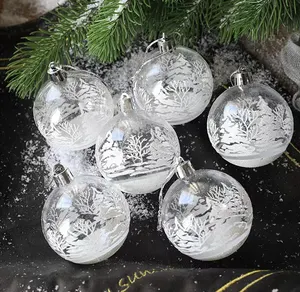 Bola Natal plastik lukis bening transparan mengkilap, 8cm untuk dekorasi pohon Natal