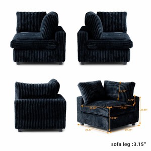 Canapé d'angle en tissu velours noir NOVA, canapé en forme de L pour salon, avec ottoman, salon moderne pour appartement - Product Image 4