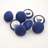 Kancing Kombinasi Modern yang Dapat Dicuci, Kancing Berlapis Kain Biru Dongker dengan Tangkai Logam, Kancing Bulat untuk Dijahit pada Blazer/Pakaian